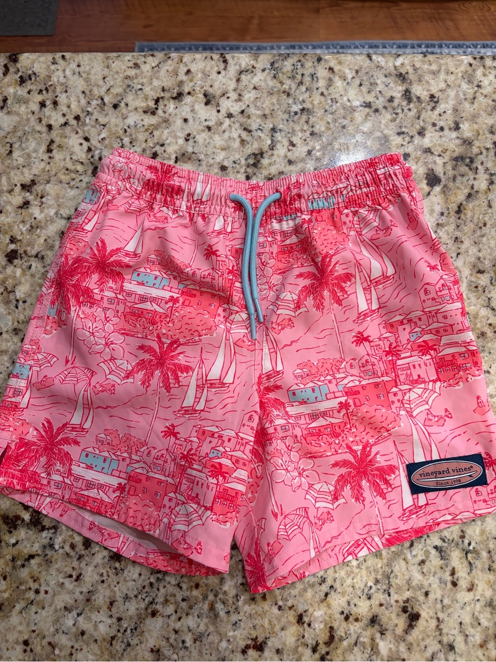 Vineyard Vines Pink and Light Blue Tropical Swim Shorts